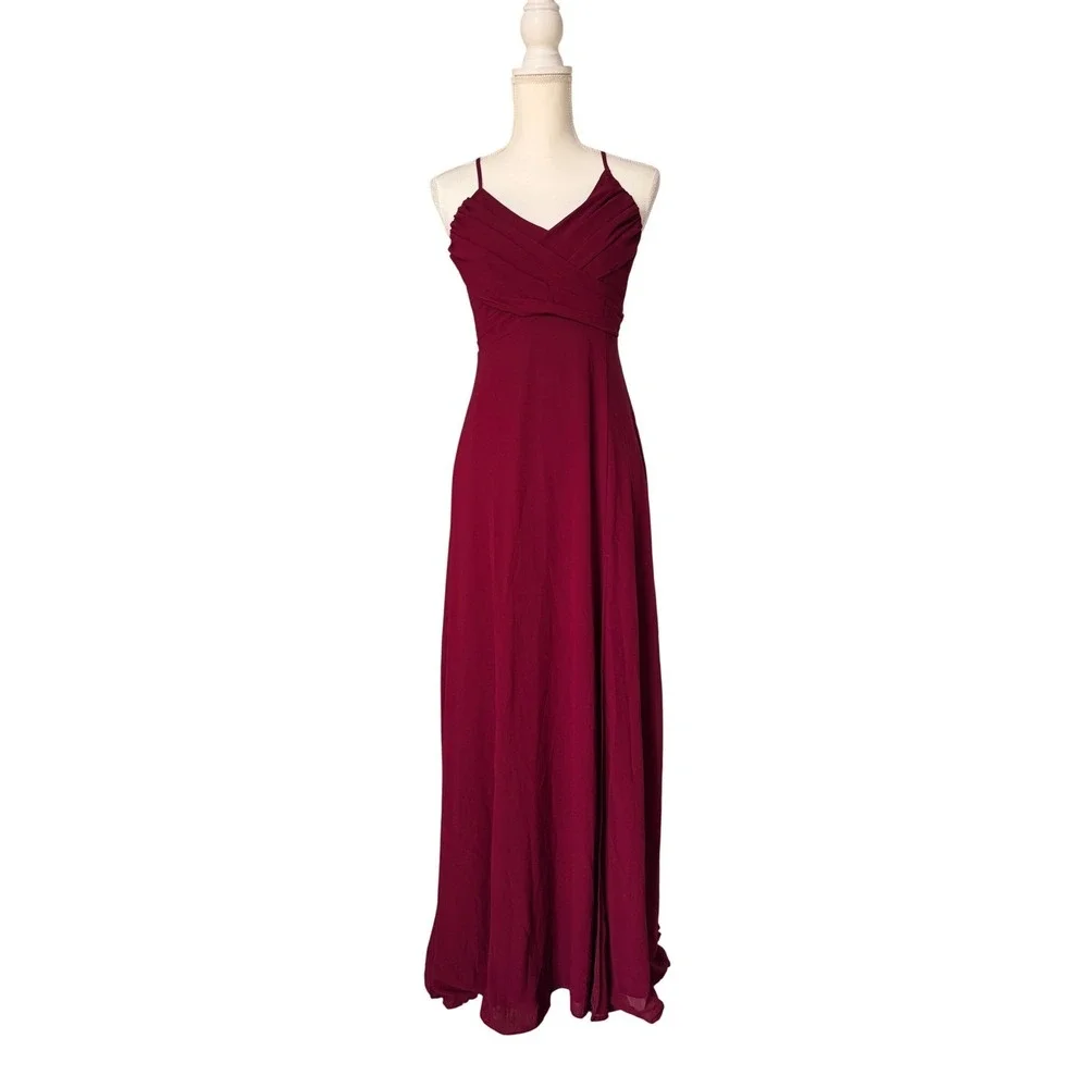 Lulus Burgundy Bridesmaid Maxi Dress Formal Wedding Guest Gown Size 2